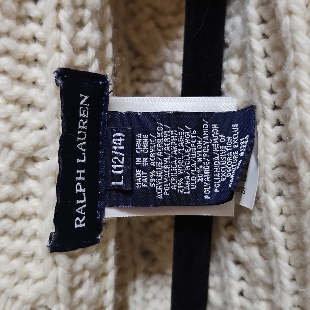 Ralph Lauren Cream Wool Blend Cable Knit Long Sleeve Open Front Cardigan Sweater - Picture 3 of 3